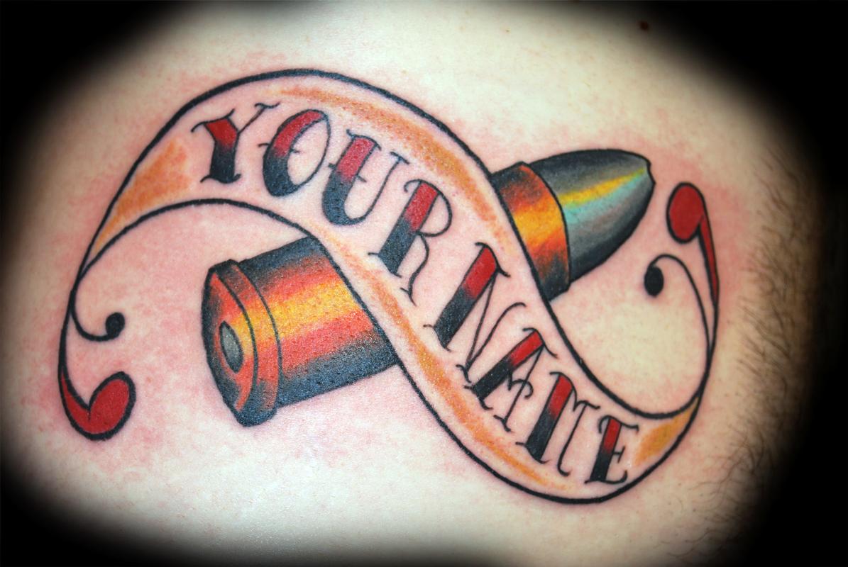 Old School Bullet With Your Name Tattoo By Sexy Rick TattooNOW